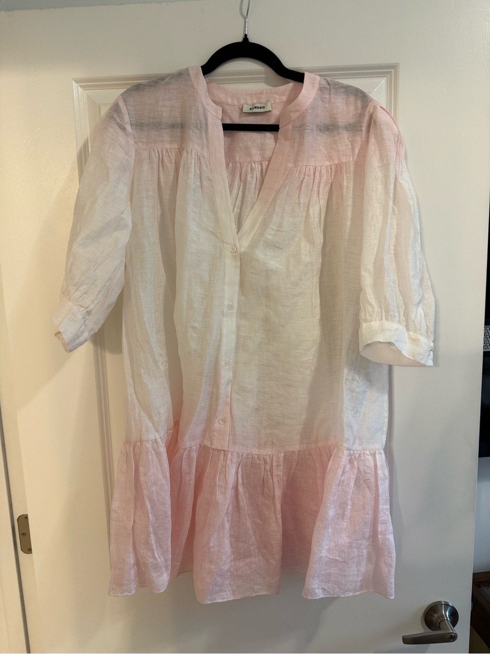 Sandro Light Pink and White Button-Front Dress